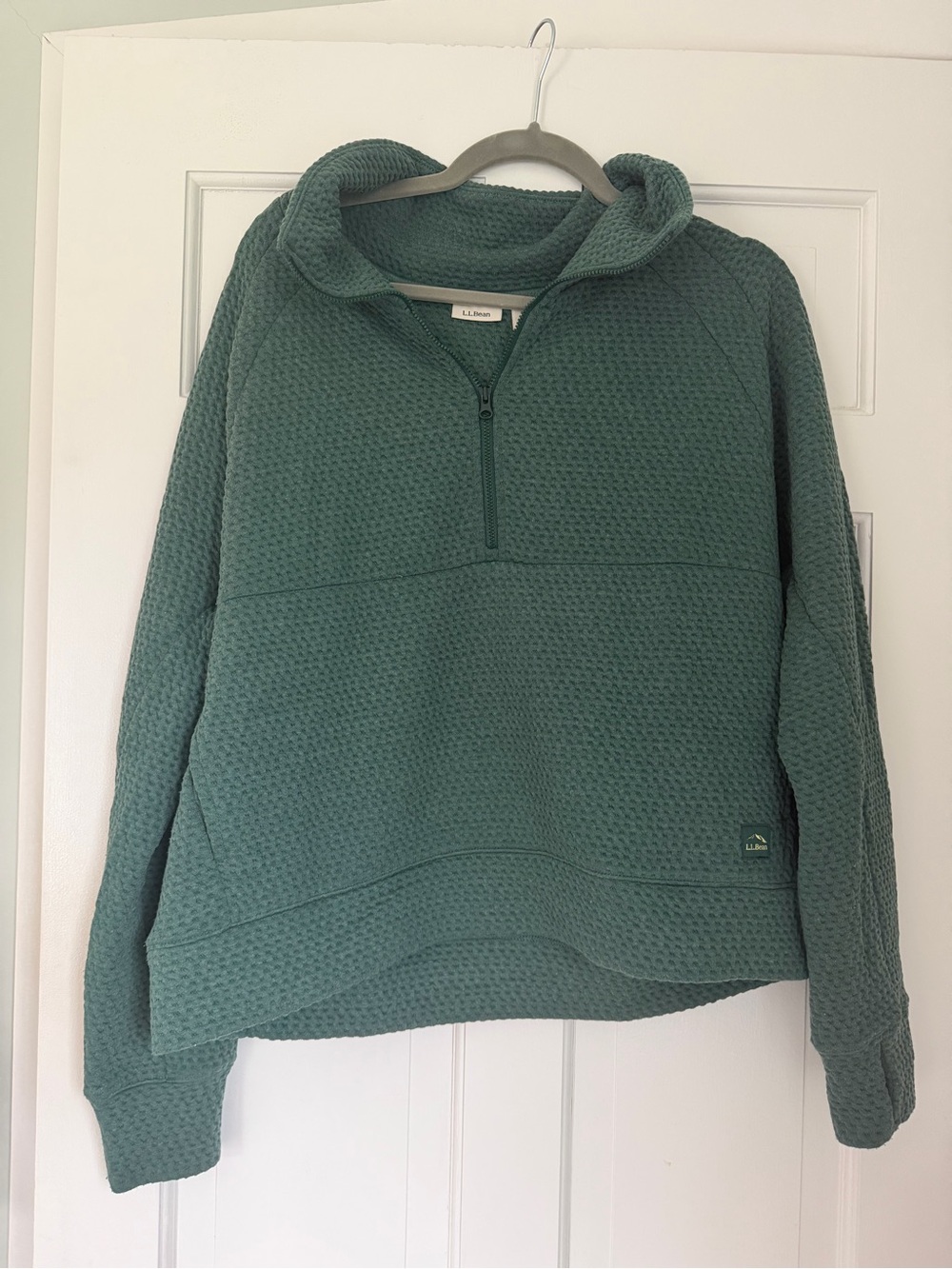L.L. Bean Women's Teal waffle-knit half-zip Cowl Sweater